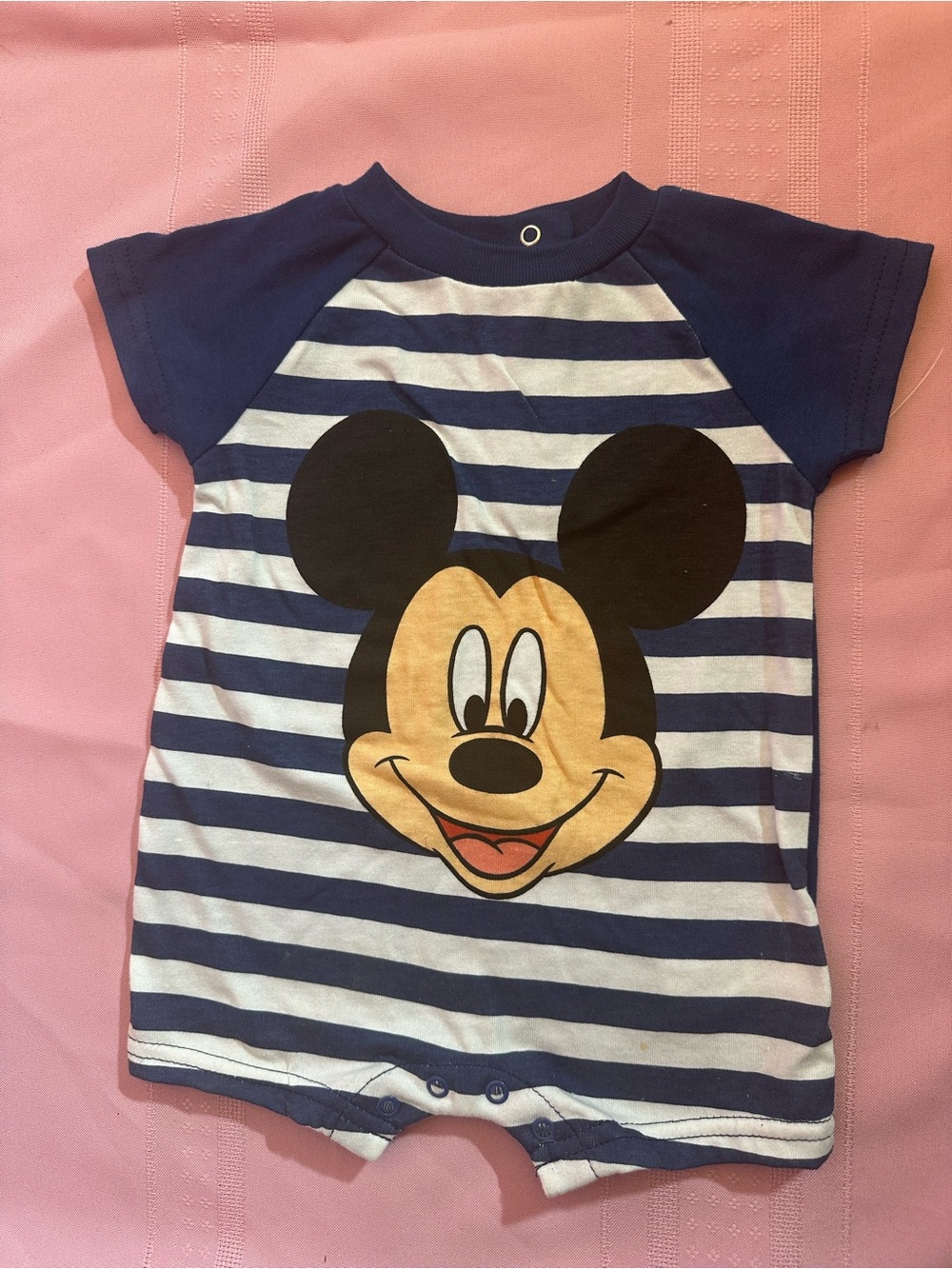 Disney Navy & White Striped Mickey Short Sleeve Romper